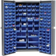 GLOBAL EQUIPMENT Bin Cabinet Deep Door - 132 Blue Bins, 16-Gauge Assembled Cabinet 38x24x72 662147BL